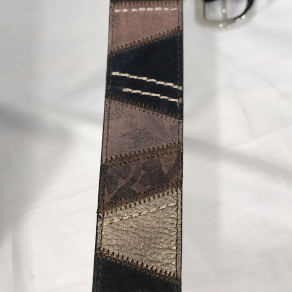 Fossil Brown & Black Patch Pattern Leather Belt - image 5